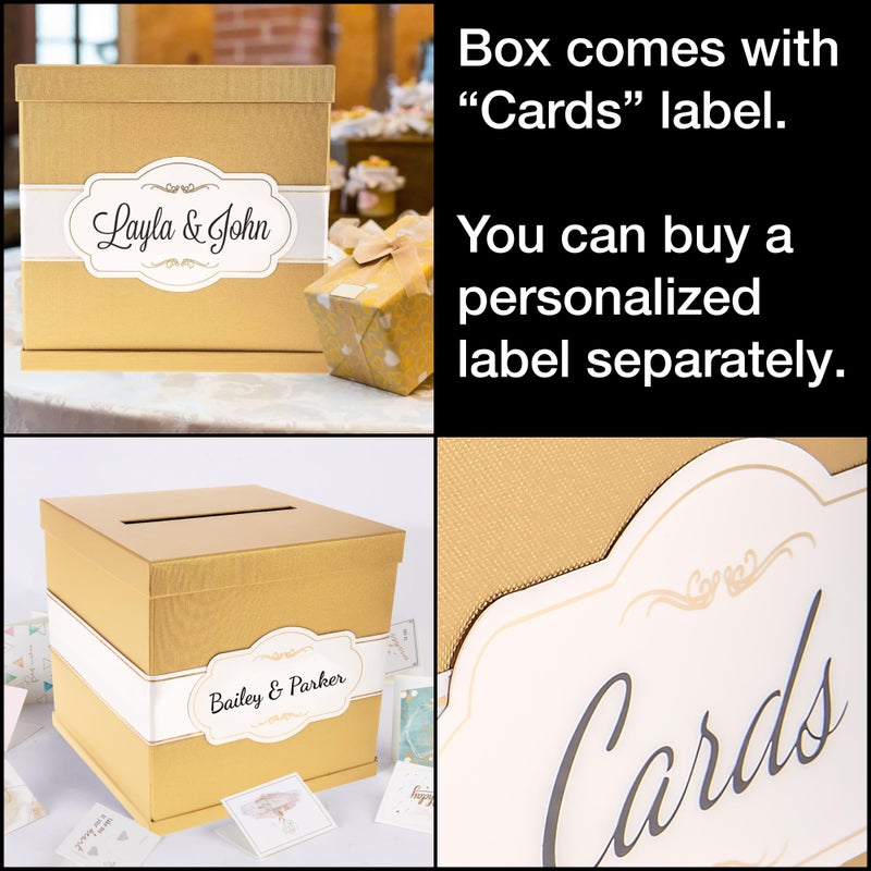 Merry Expressions 10" Gold Card Box, Card Holder For Party, Money Gift Box for Wedding Reception, Graduation, Birthday, Sweet 16 Parties, Bridal & Baby Shower - Large - Wedding Gift Table Decoration - Image 2